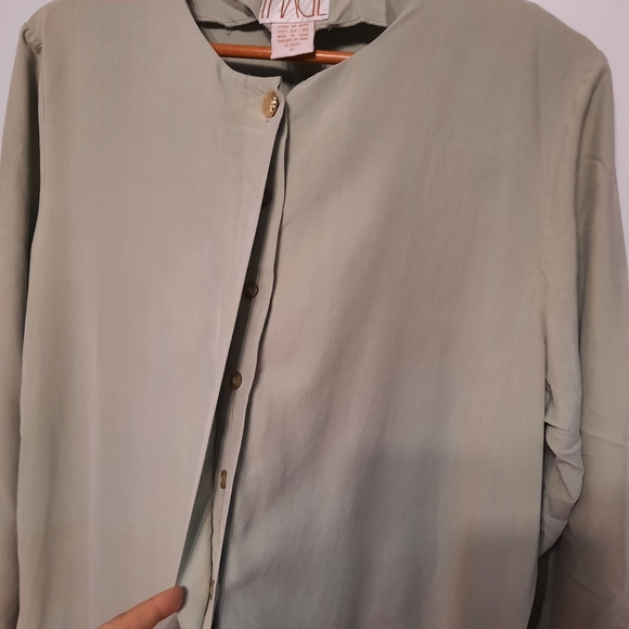 IMAGE 100% Silk VTG Light Green Shirt - Picture 2 of 8